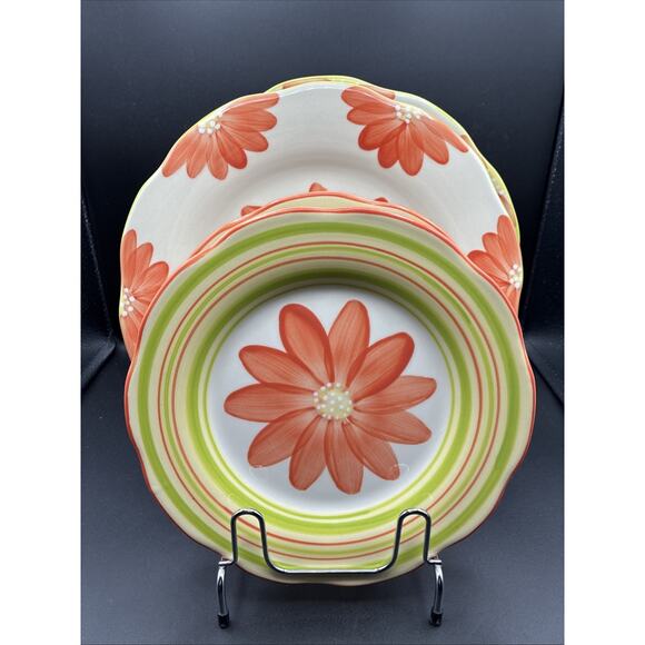 Harry & David Decorative Flower Plates 2-Dinner & 2-Salad Hand Painted Portugal - Picture 2 of 8